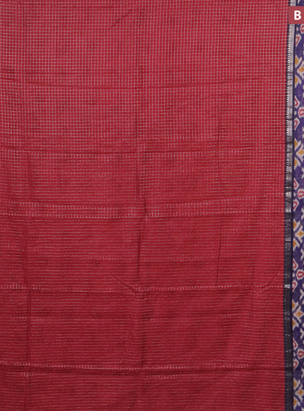 Assam silk saree red and blue with allover zari checked pattern and rettapet zari woven ikat printed border