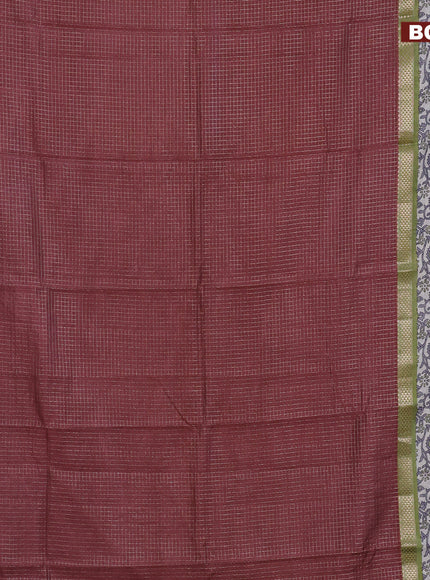 Assam silk saree pastel brown and pastel green with allover zari checked pattern and rettapet zari woven floral printed border