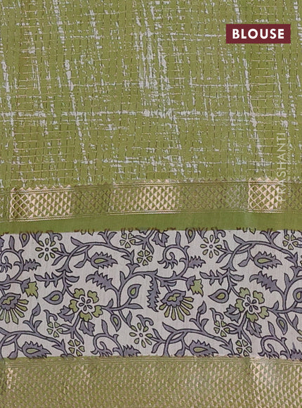 Assam silk saree pastel brown and pastel green with allover zari checked pattern and rettapet zari woven floral printed border