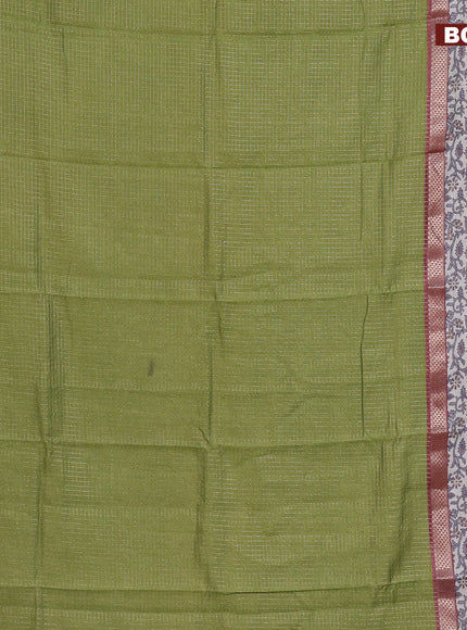 Assam silk saree pastel green and pastel brown with allover zari checked pattern and rettapet zari woven floral printed border