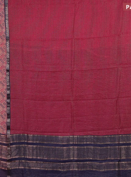 Assam silk saree pink and blue with allover zari checked pattern and rettapet zari woven printed border