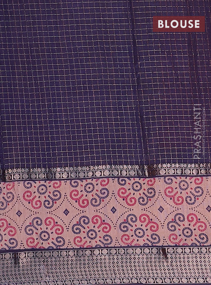 Assam silk saree pink and blue with allover zari checked pattern and rettapet zari woven printed border