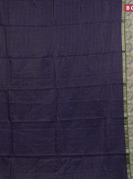 Assam silk saree blue and green with allover zari checked pattern and rettapet zari woven printed border