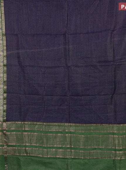 Assam silk saree blue and green with allover zari checked pattern and rettapet zari woven printed border