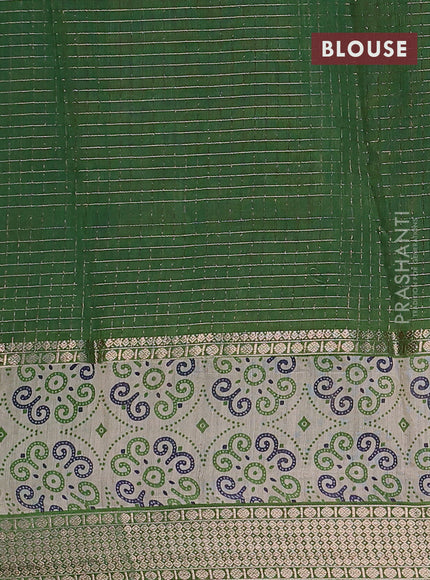 Assam silk saree blue and green with allover zari checked pattern and rettapet zari woven printed border