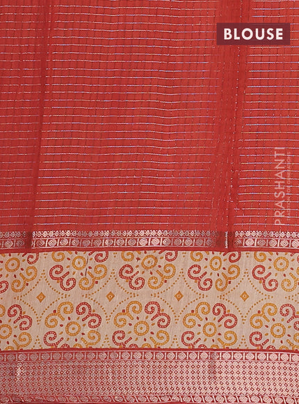 Assam silk saree mustard yellow and rust shade with allover zari checked pattern and rettapet zari woven printed border