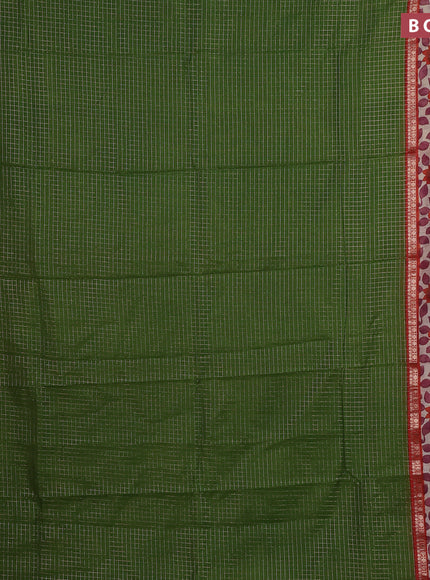 Assam silk saree green and orange with allover zari checked pattern and rettapet zari woven kalamkari printed border