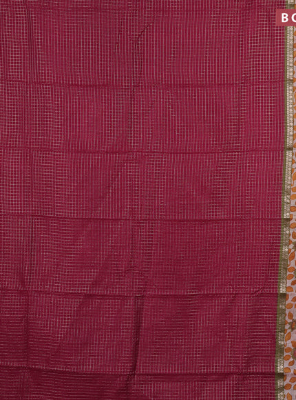 Assam silk saree pink and green shade with allover zari checked pattern and rettapet zari woven kalamkari printed border