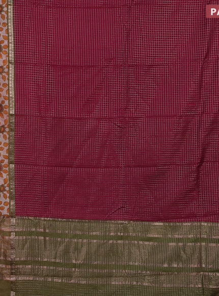 Assam silk saree pink and green shade with allover zari checked pattern and rettapet zari woven kalamkari printed border