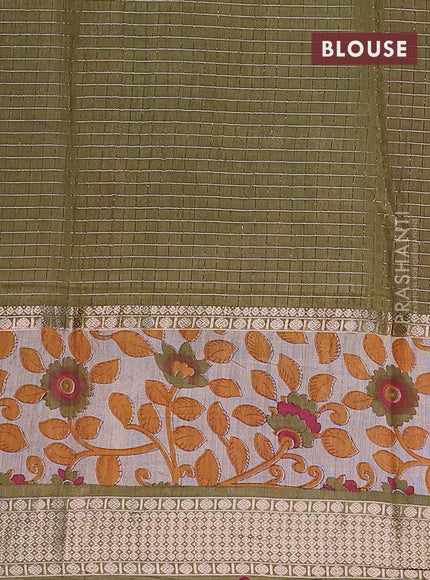 Assam silk saree pink and green shade with allover zari checked pattern and rettapet zari woven kalamkari printed border