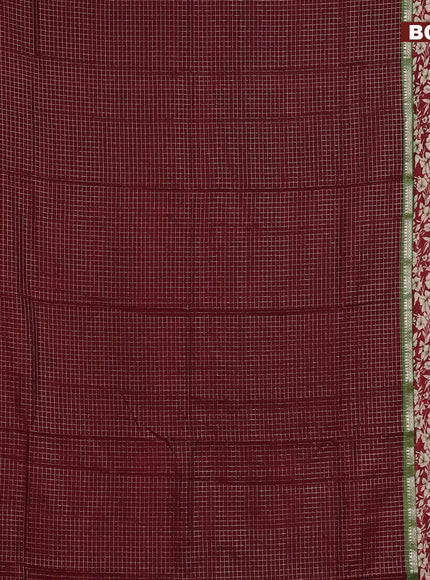 Assam silk saree deep maroon and green with allover zari checked pattern and rettapet zari woven floral printed border