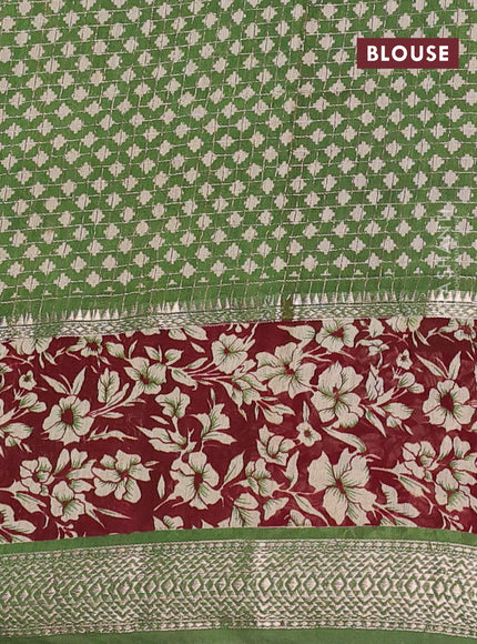 Assam silk saree deep maroon and green with allover zari checked pattern and rettapet zari woven floral printed border