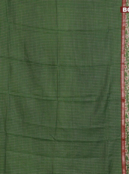 Assam silk saree green and red with allover zari checked pattern and rettapet zari woven floral printed border