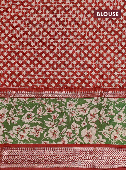 Assam silk saree green and red with allover zari checked pattern and rettapet zari woven floral printed border