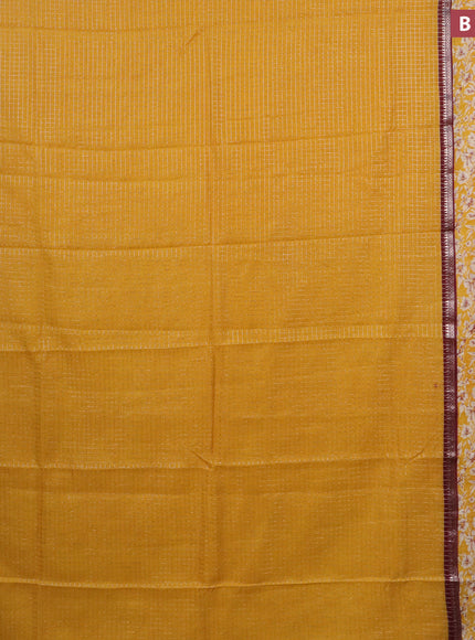 Assam silk saree mustard yellow and maroon with allover zari checked pattern and rettapet zari woven floral printed border