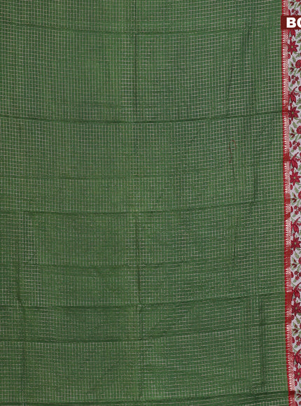 Assam silk saree green and red with allover zari checked pattern and rettapet zari woven floral printed border