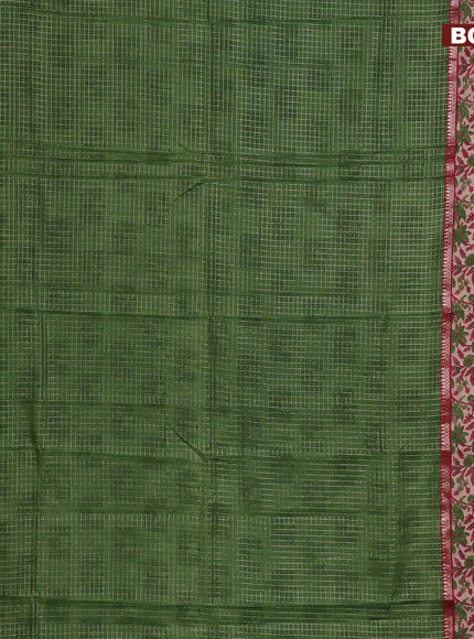 Assam silk saree green and red shade with allover zari checked pattern and rettapet zari woven floral printed border