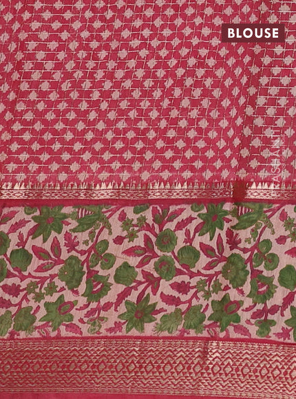 Assam silk saree green and red shade with allover zari checked pattern and rettapet zari woven floral printed border