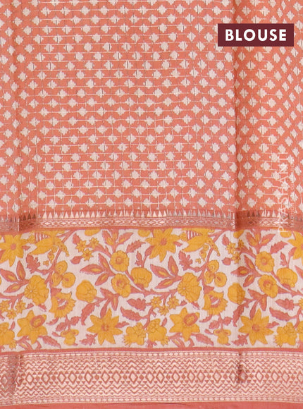 Assam silk saree mango yellow and rust shade with allover zari checked pattern and rettapet zari woven floral printed border