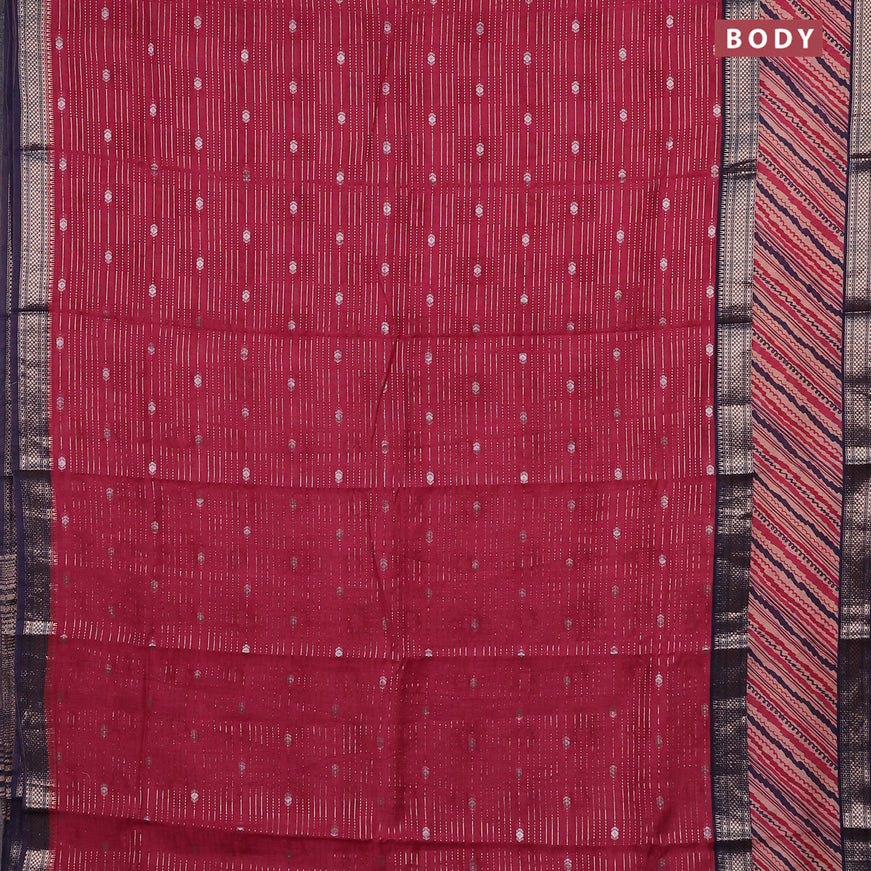 Assam silk saree pink and blue with allover zari strips and rettapet zari woven printed border