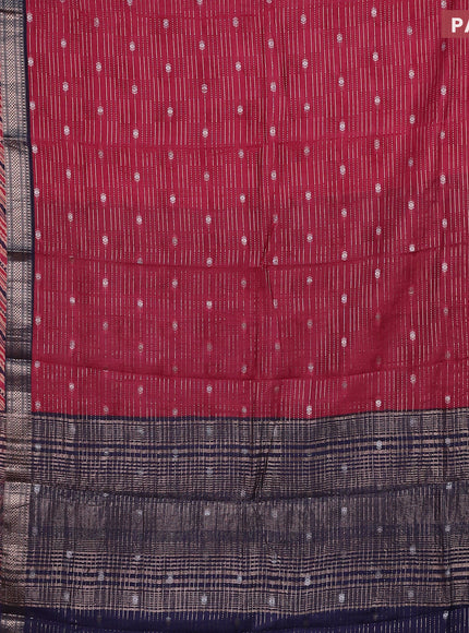 Assam silk saree pink and blue with allover zari strips and rettapet zari woven printed border