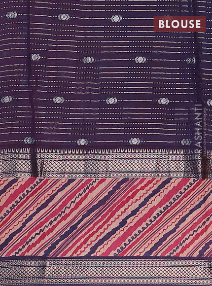 Assam silk saree pink and blue with allover zari strips and rettapet zari woven printed border