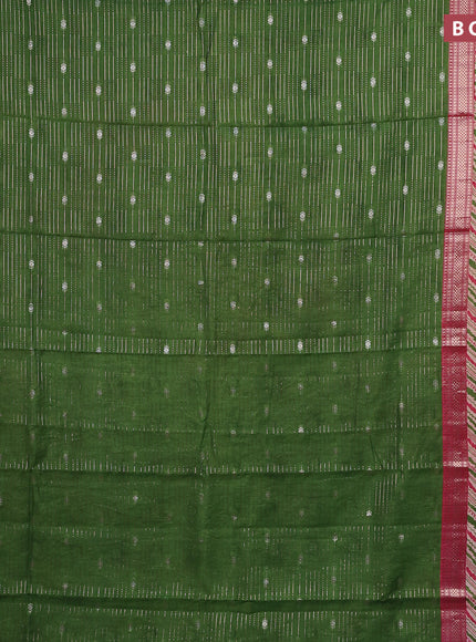 Assam silk saree green and pink with allover zari strips and rettapet zari woven printed border