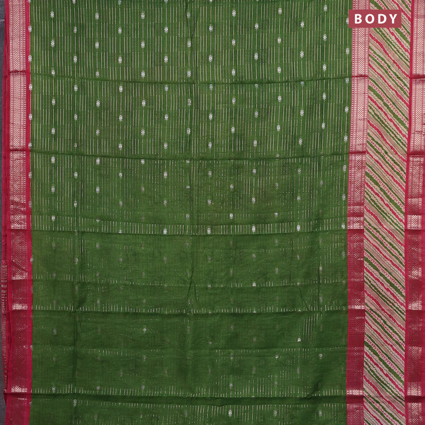 Assam silk saree green and pink with allover zari strips and rettapet zari woven printed border