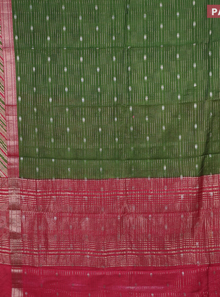 Assam silk saree green and pink with allover zari strips and rettapet zari woven printed border