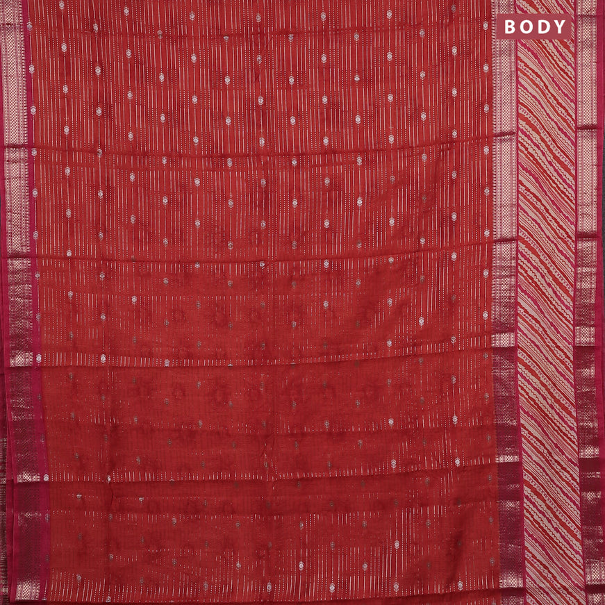 Assam silk saree orange and pink with allover zari strips and rettapet zari woven printed border