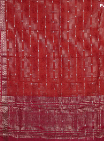 Assam silk saree orange and pink with allover zari strips and rettapet zari woven printed border