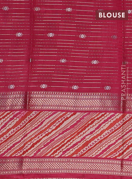 Assam silk saree orange and pink with allover zari strips and rettapet zari woven printed border