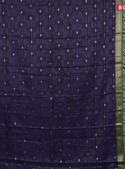 Assam silk saree blue and green with allover zari strips and rettapet zari woven printed border