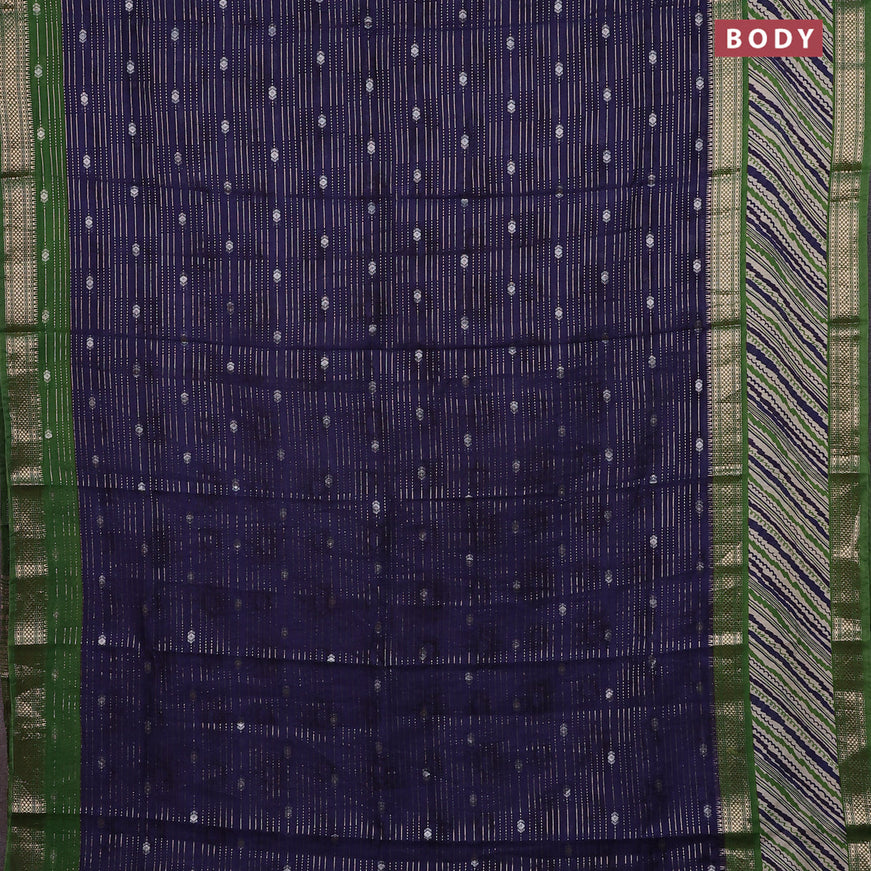 Assam silk saree blue and green with allover zari strips and rettapet zari woven printed border