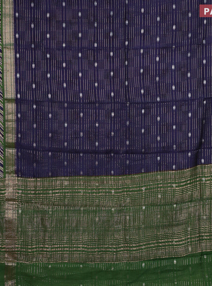 Assam silk saree blue and green with allover zari strips and rettapet zari woven printed border