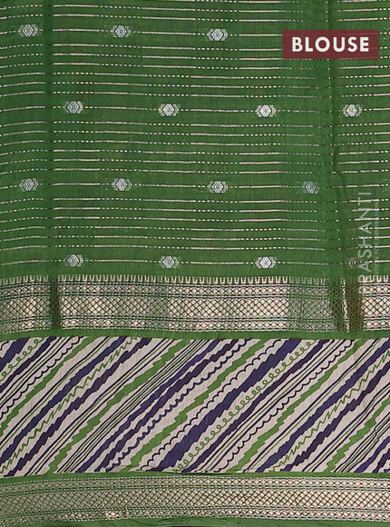 Assam silk saree blue and green with allover zari strips and rettapet zari woven printed border