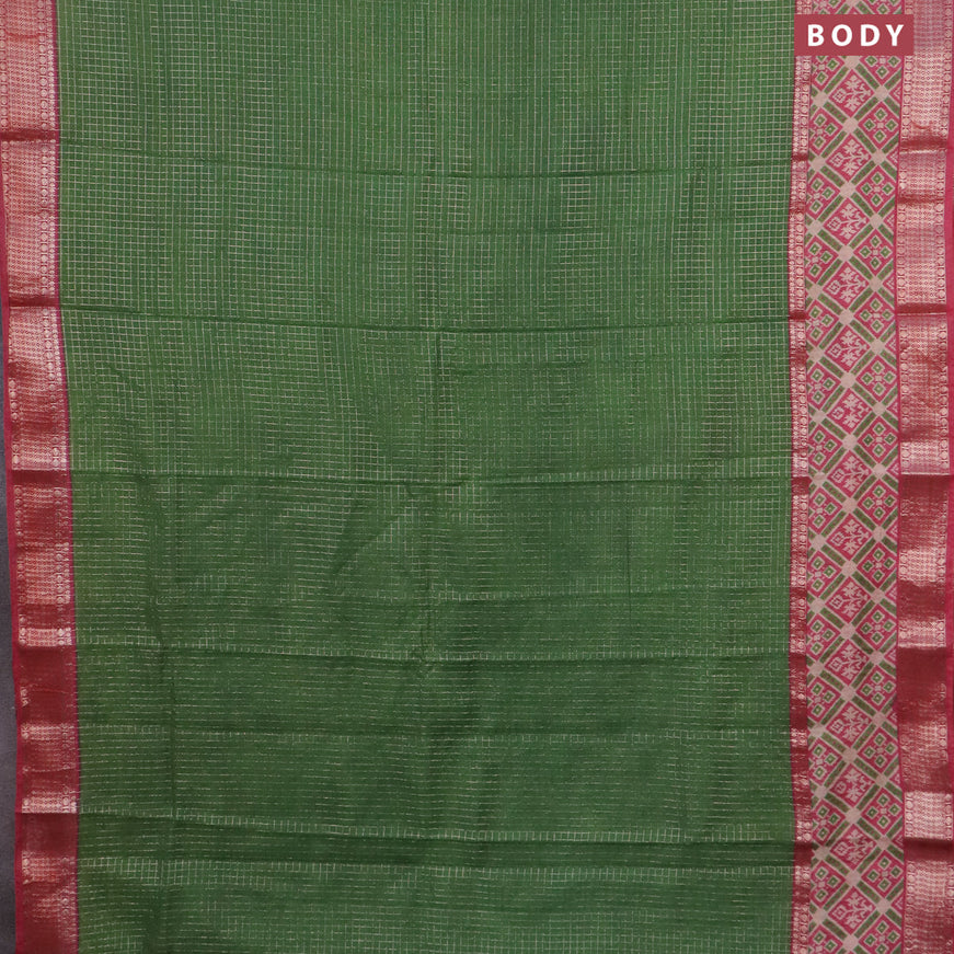 Assam silk saree green and pink with allover zari checked pattern and rettapet zari woven ikat printed border