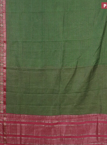 Assam silk saree green and pink with allover zari checked pattern and rettapet zari woven ikat printed border