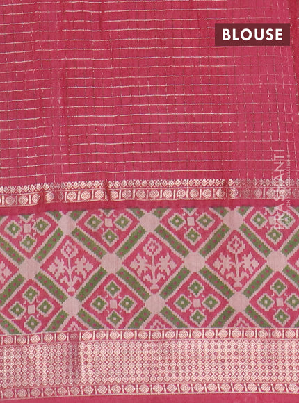 Assam silk saree green and pink with allover zari checked pattern and rettapet zari woven ikat printed border