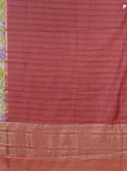 Assam silk saree maroon and peach shade with allover zari checked pattern & zig zag prints and rettapet zari woven floral printed border