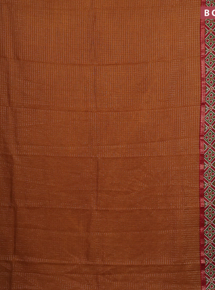 Assam silk saree dark mustard and red with allover zari checked pattern and rettapet zari woven ikat printed border