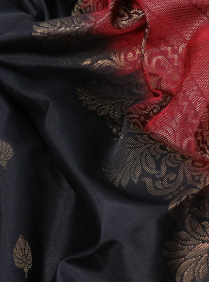 Pure soft silk saree black and maroon with zari woven buttas and piping border