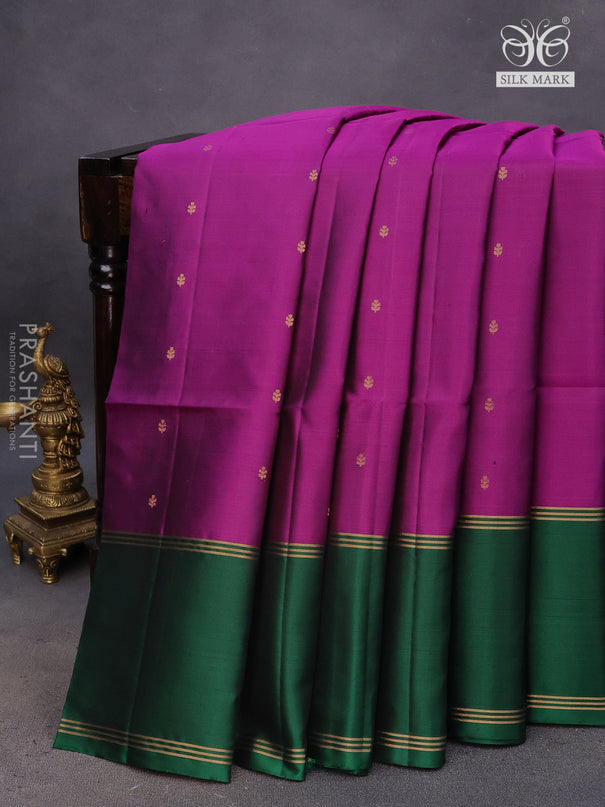 Pure soft silk saree purple and green with zari woven buttas and rettapet zari woven border