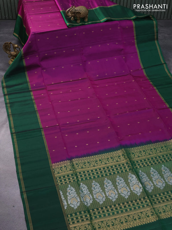 Pure soft silk saree purple and green with zari woven buttas and rettapet zari woven border