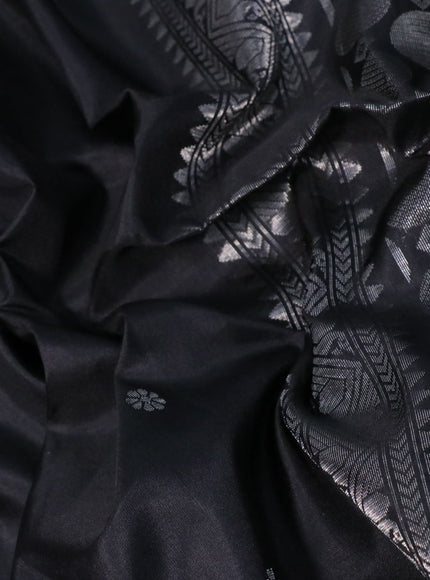 Pure soft silk saree black with silver zari woven buttas and rettapet zari woven border