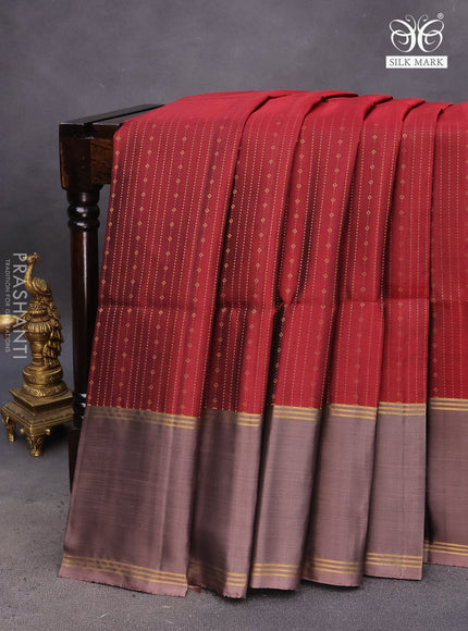 Pure soft silk saree maroon and pastel brown with allover zari weaves and rettapet zari woven border