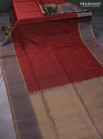 Pure soft silk saree maroon and pastel brown with allover zari weaves and rettapet zari woven border