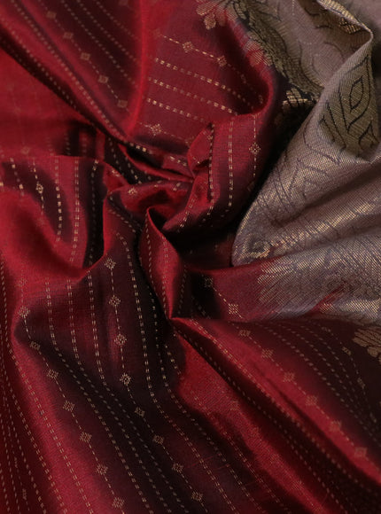 Pure soft silk saree maroon and pastel brown with allover zari weaves and rettapet zari woven border