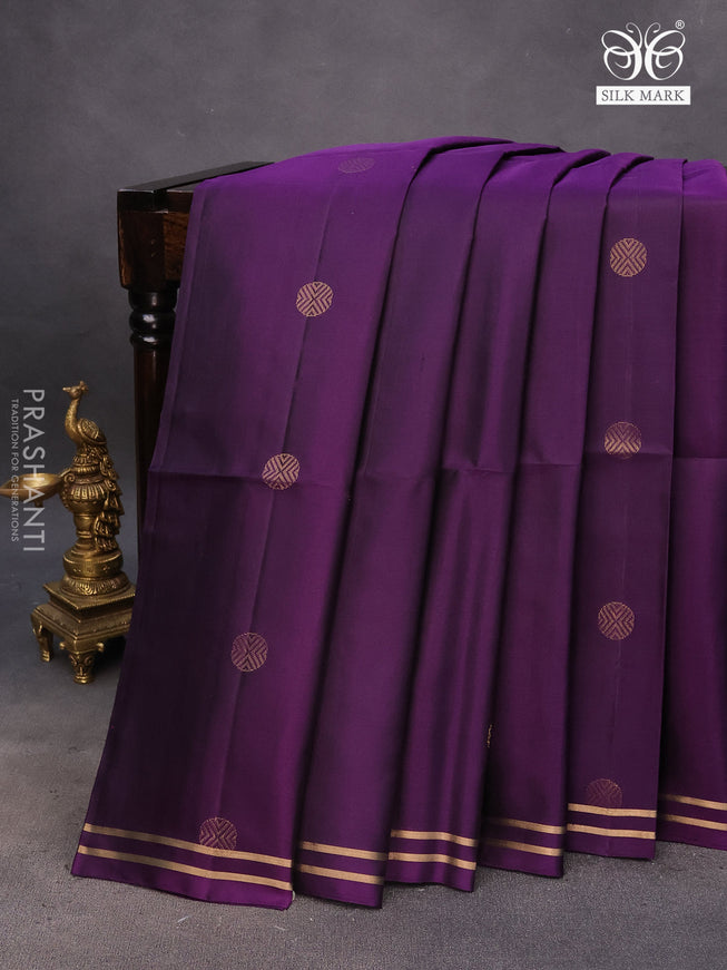 Pure soft silk saree deep purple with rudhraksha zari woven buttas and zari woven border