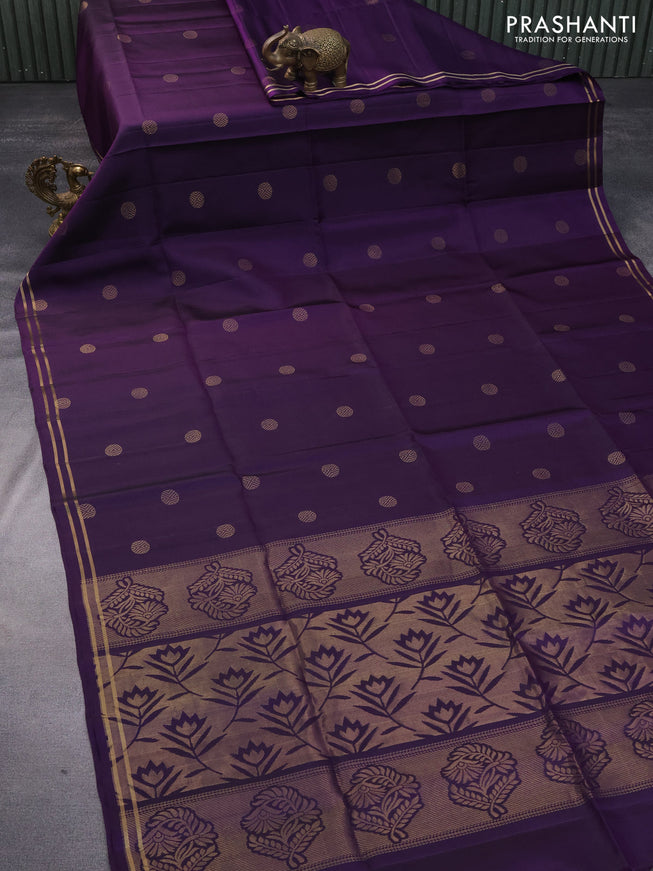 Pure soft silk saree deep purple with rudhraksha zari woven buttas and zari woven border